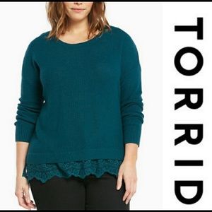Torrid teal sweater with lace hem